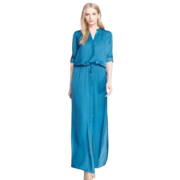 Vince Long Sleeve Maxi Modern Shirt Dress Teal Blue - Picture 2 of 14